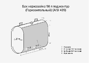 Бак для бани Везувий 90 л под контур (горизонтальный)
