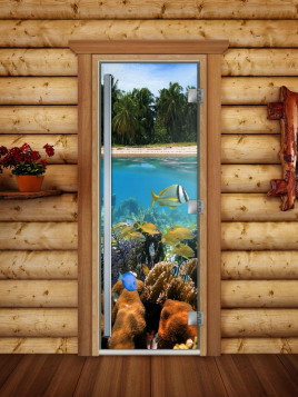 Дверь для сауны DoorWood Престиж А067 с фотопечатью, 70х190, коробка ольха